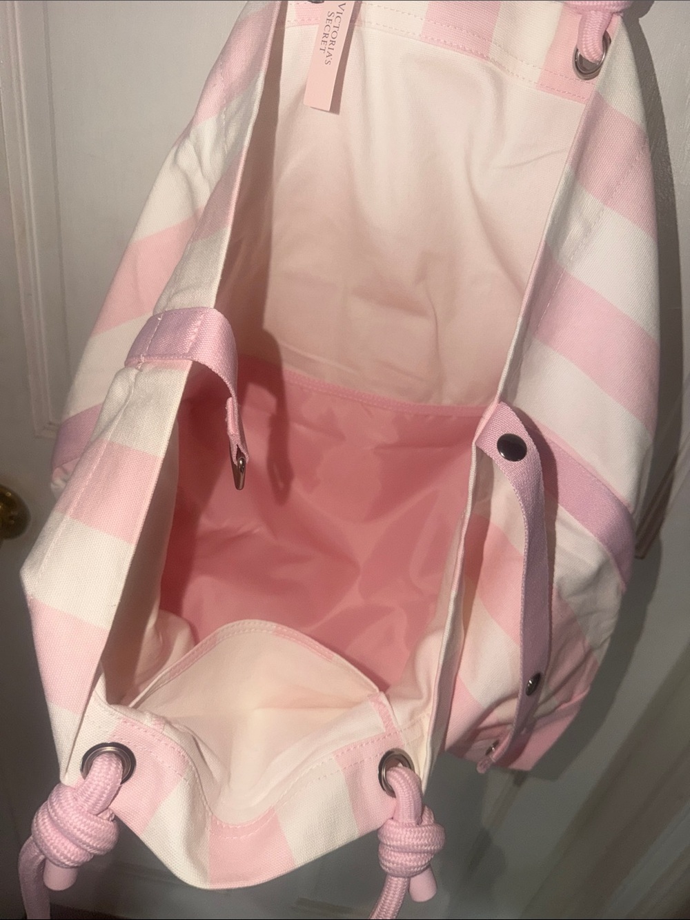 Victoria's Secret Pink & White Striped Canvas Tote - Picture 2 of 3